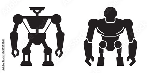 Robot Silhouette Icons Set - Futuristic Humanoid Machine Vector Illustration