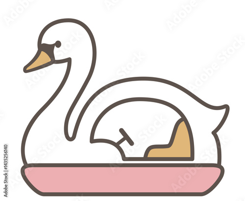 可愛らしい白鳥モチーフのスワンボートの線画スタイルのベクターイラスト(Line art style swan boat vector illustration – white swan theme)