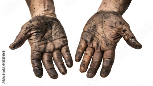 dirty worker hands isolated on white background