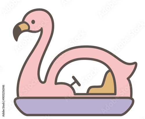 可愛らしいフラミンゴモチーフのスワンボートの線画スタイルのベクターイラスト(Line art style swan boat vector illustration – flamingo theme)