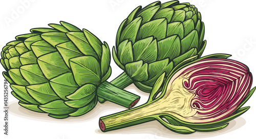 Artichoke Illustration vector design, Artichoke with Artichoke slice in white background vector design