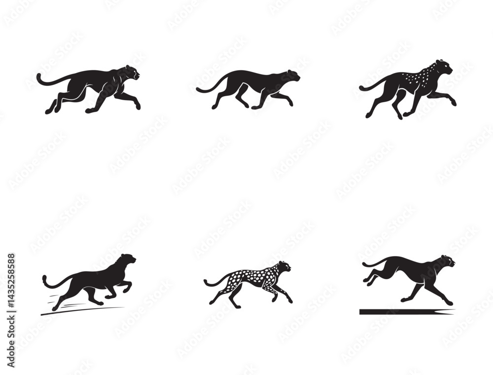 Fototapeta premium Cheetah Sprinting Fast Silhouette Vector Style Clean Concept Black Color Design Solid White Background