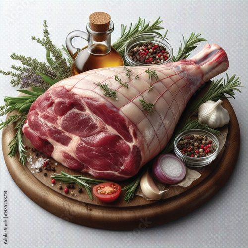 Raw Whole Lamb Leg Isolated on Transparent Background - Fresh Meat Cut for Cooking and Butchery 