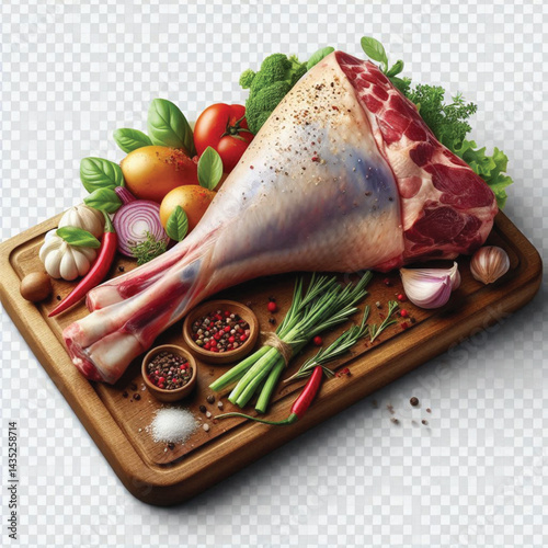 Raw Whole Lamb Leg Isolated on Transparent Background - Fresh Meat Cut for Cooking and Butchery 
