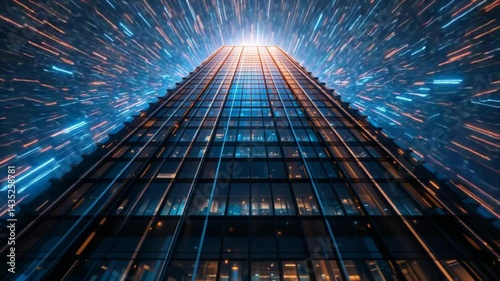 Wallpaper Mural Futuristic Skyscraper with Data Streams Ascending into the Digital Sky, High Tech Concept Torontodigital.ca