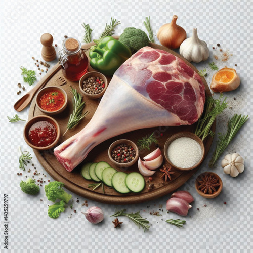 Raw Whole Lamb Leg Isolated on Transparent Background - Fresh Meat Cut for Cooking and Butchery 