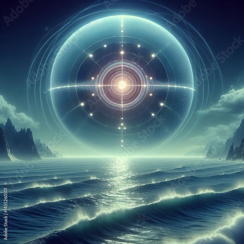 pulsating orb floating above the ocean
