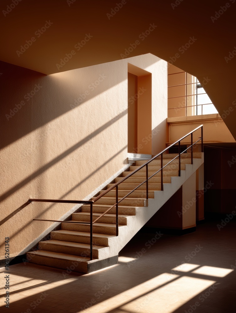 Obraz premium Contemporary staircase with minimalist design and metal railing - horizontal architectural building
