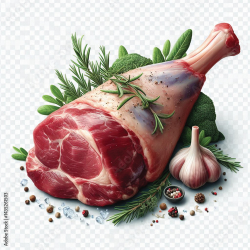 Raw Whole Lamb Leg Isolated on Transparent Background - Fresh Meat Cut for Cooking and Butchery 