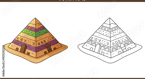 Egyptian Pyramid Illustration: A vibrant and detailed illustration of an Egyptian pyramid, showcasing its geometric structure, intricate detailing and historical significance.