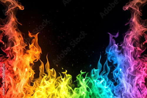 幻想的な虹色の炎 フレーム、エフェクト背景