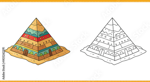 Pyramid Marvel: A vibrant depiction of a majestic pyramid, showcasing intricate architectural detail and inviting artistic exploration.