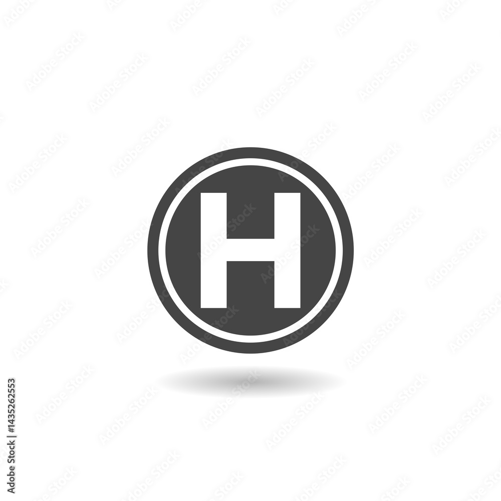 Helicopter landing pad icon with shadow Helicopter landing pad icon with shadow