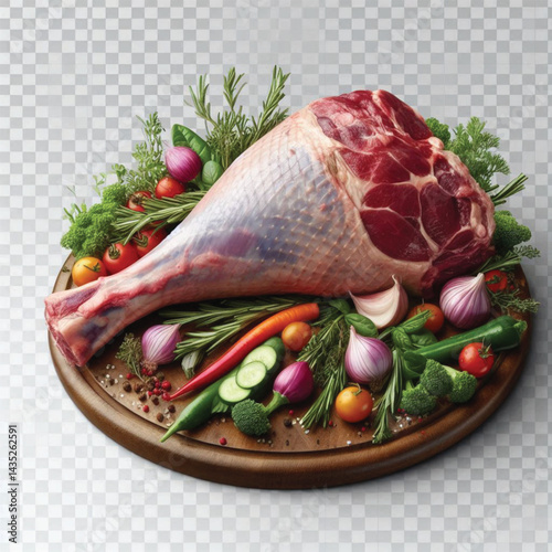 Raw Whole Lamb Leg Isolated on Transparent Background - Fresh Meat Cut for Cooking and Butchery 