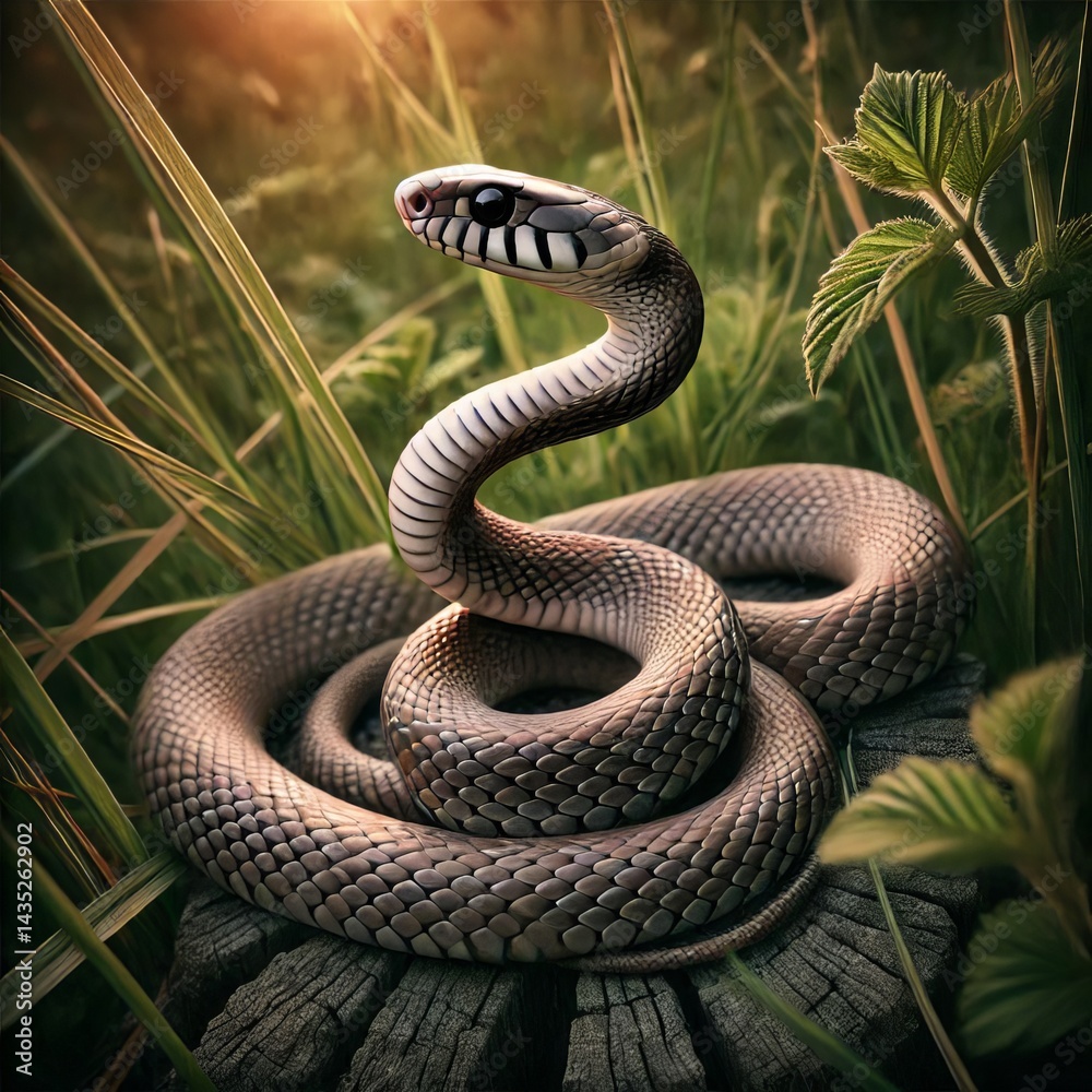 Fototapeta premium Snake sinuous motions through vegetation