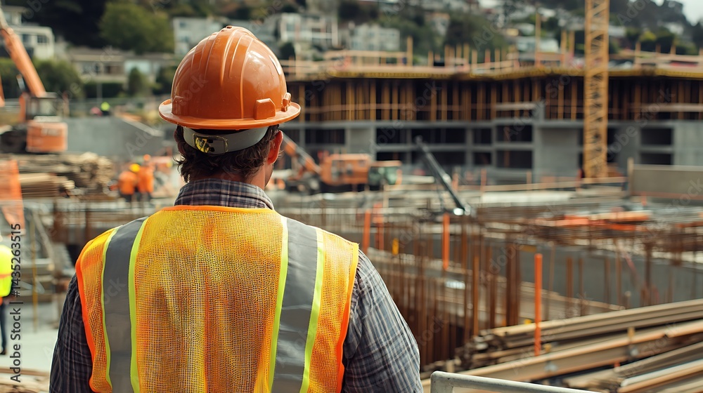 Construction Worker Overlooking Site Construction Worker Overlooking Site