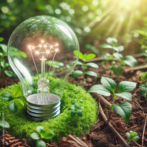 Bulb in Nature Surrounded by flora suggesting orga photo