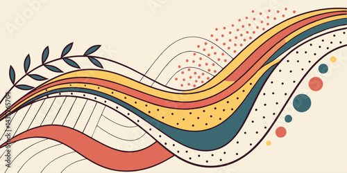 Abstract background with curved lines and dots. Vector illustration