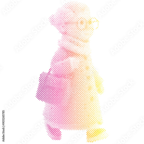 Mature woman walking looking to the future cartoon halftone gradient color