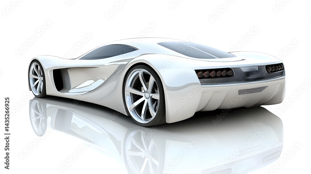 Fototapeta premium Sleek, futuristic sports car, reflecting on a white surface