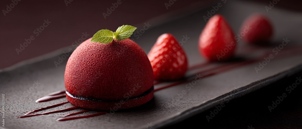 Elegant daifuku dessert display fine dining restaurant food photography luxurious setting close-up view high fashion concept