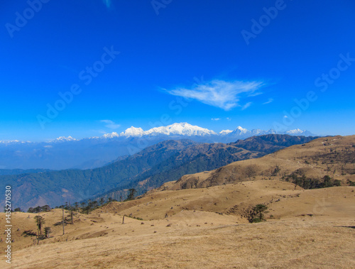 Beautiful view of snow capped mountains in Sandakphu region ((West Bengal, India) photo