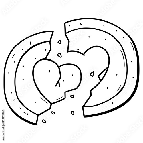 broken dalgona candy with heart illustration hand drawn outline vector