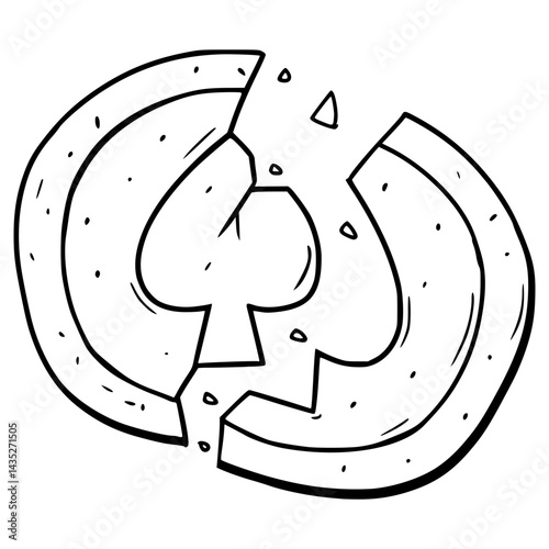 broken dalgona candy with spades illustration hand drawn outline vector