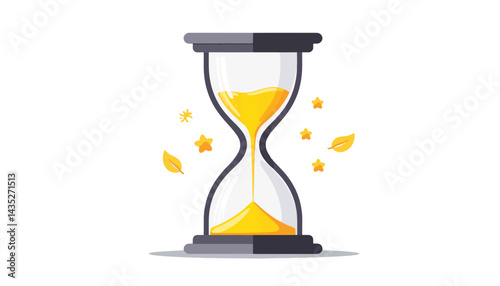 Hourglass symbolizing time passing with yellow sand and stars  