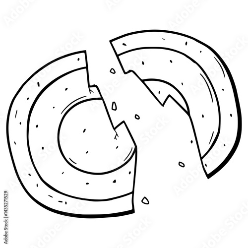 broken dalgona candy with circle illustration hand drawn outline vector
