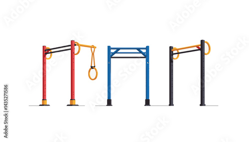 Colorful outdoor gym training apparatus for fitness routine  