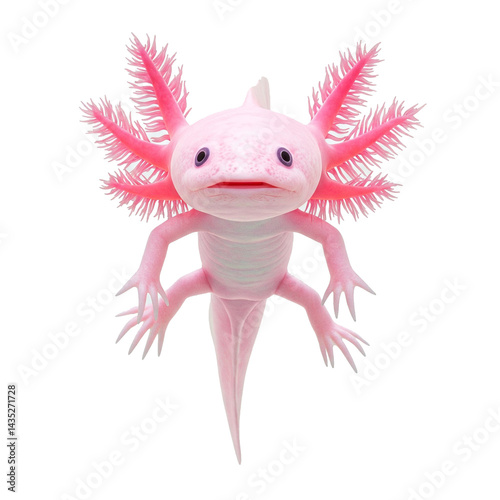 Pink Axolotl with Detailed Feathery Gills - Mexican Walking Fish Close-Up