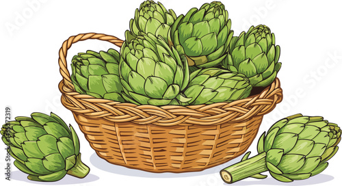 Artichoke in wicker basket in white background Illustration vector design, Artichoke vector design