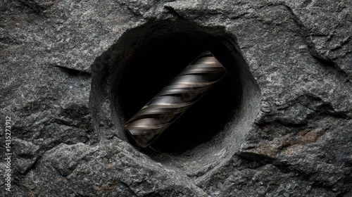 Obraz na płótnie Diamond-tipped core bit making neat circular cut in gray concrete - work contractor building w salonie