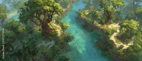 Wallpaper Mural Lush aerial view of a tropical rainforest with a winding river and sandy paths offering a serene escape into nature revealing a vibrant green canopy Torontodigital.ca
