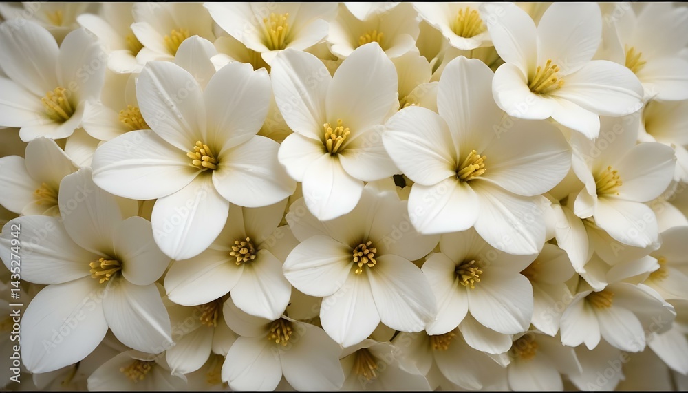 Fototapeta premium A beautiful close-up shot reveals a full frame of white flowers with golden yellow centers.