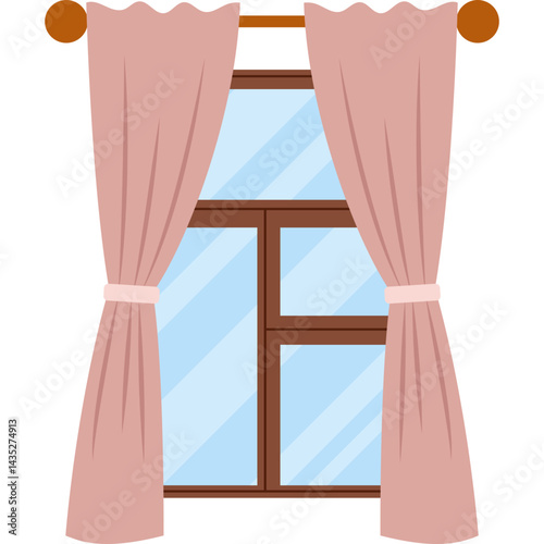 Set of Window and Curtains Illustration