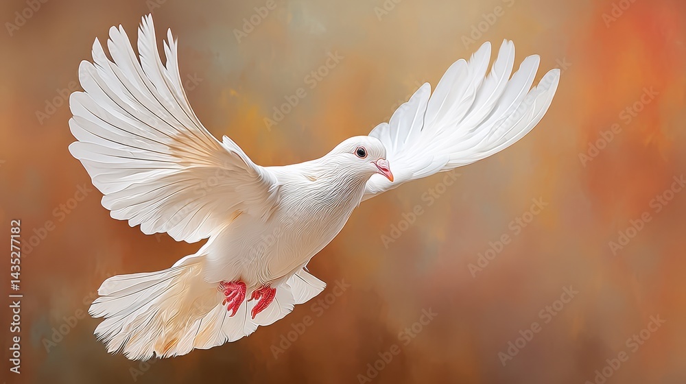 Fototapeta premium White Dove in Flight Symbolizing World Interfaith Harmony Week and Promotion of Peace and Unity