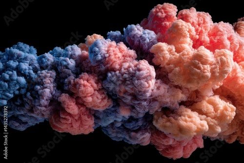 Ethereal cloudscape of vibrant colors blending seamlessly against a stark black background creating a mesmerizing abstract composition with a sense of depth and volume