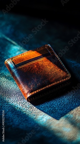 A leather wallet on a dark textured background