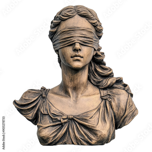 Lady Justice sculpture exemplifying balance and impartiality on a Transparent background, Lady justice blindfolded on PNG background