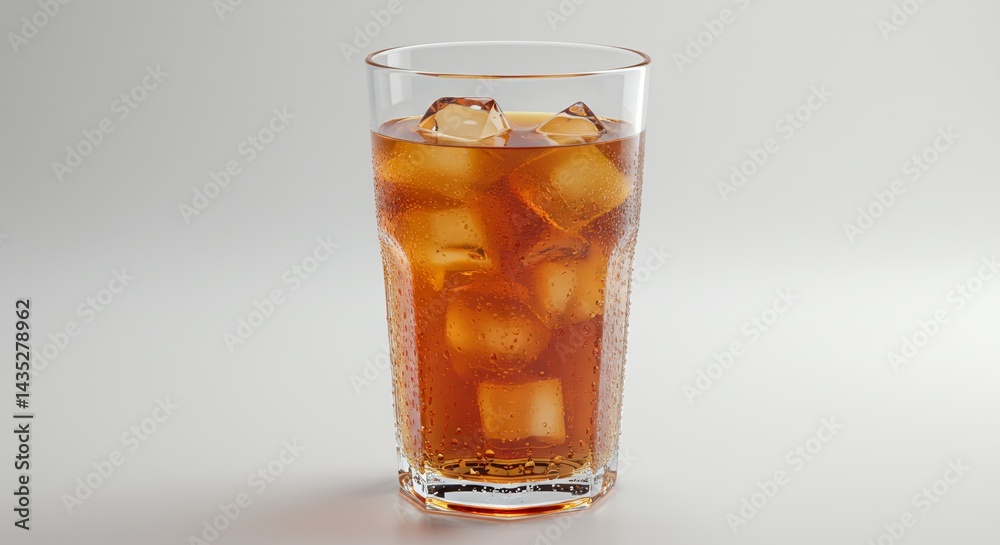 Refreshing Peach Iced Tea with Ice Cubes in Clear Glass Against White Background for Product Display and Promotion Refreshing Peach Iced Tea with Ice Cubes in Clear Glass Against White Background for Product Display and Promotion