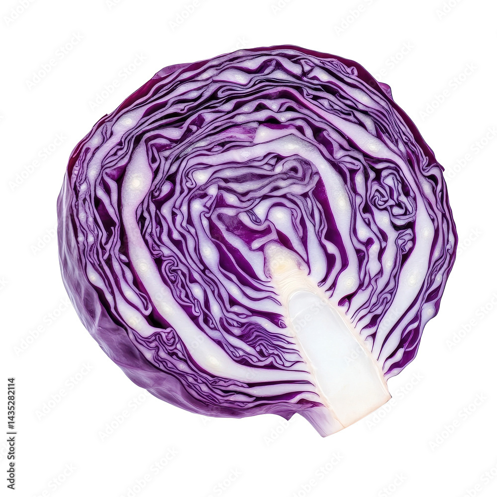 Fresh slices of red cabbage displayed on a Transparent background showcasing vibrant colors and textures, sliced of red cabbage isolated on PNG background Fresh slices of red cabbage displayed on a Transparent background showcasing vibrant colors and textures, sliced of red cabbage isolated on PNG background