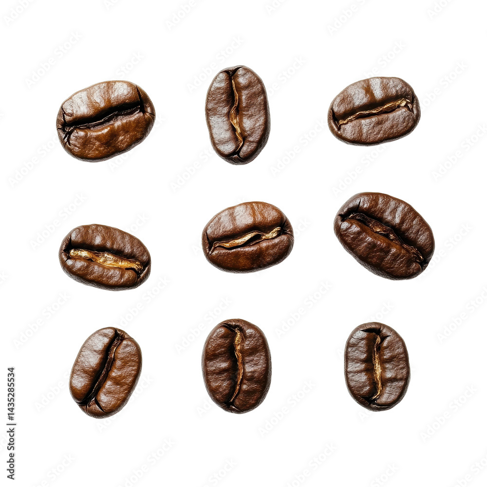 Quality coffee beans arranged artistically on a Transparent background ready for brewing or roasting, Coffee Beans isolated on white Quality coffee beans arranged artistically on a Transparent background ready for brewing or roasting, Coffee Beans isolated on white