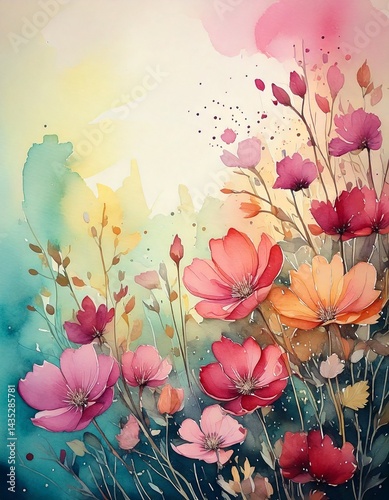 Soft watercolor background with floral hints 