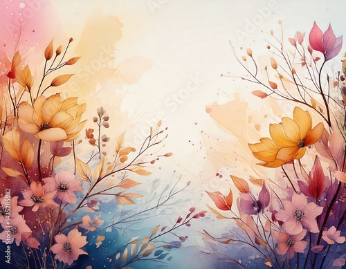 Soft watercolor background with floral hints 