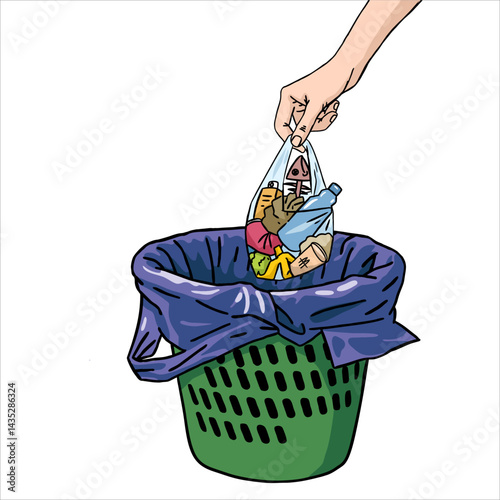 trash can with scattered leaves vector illustration. design elements for the commemoration of environment day