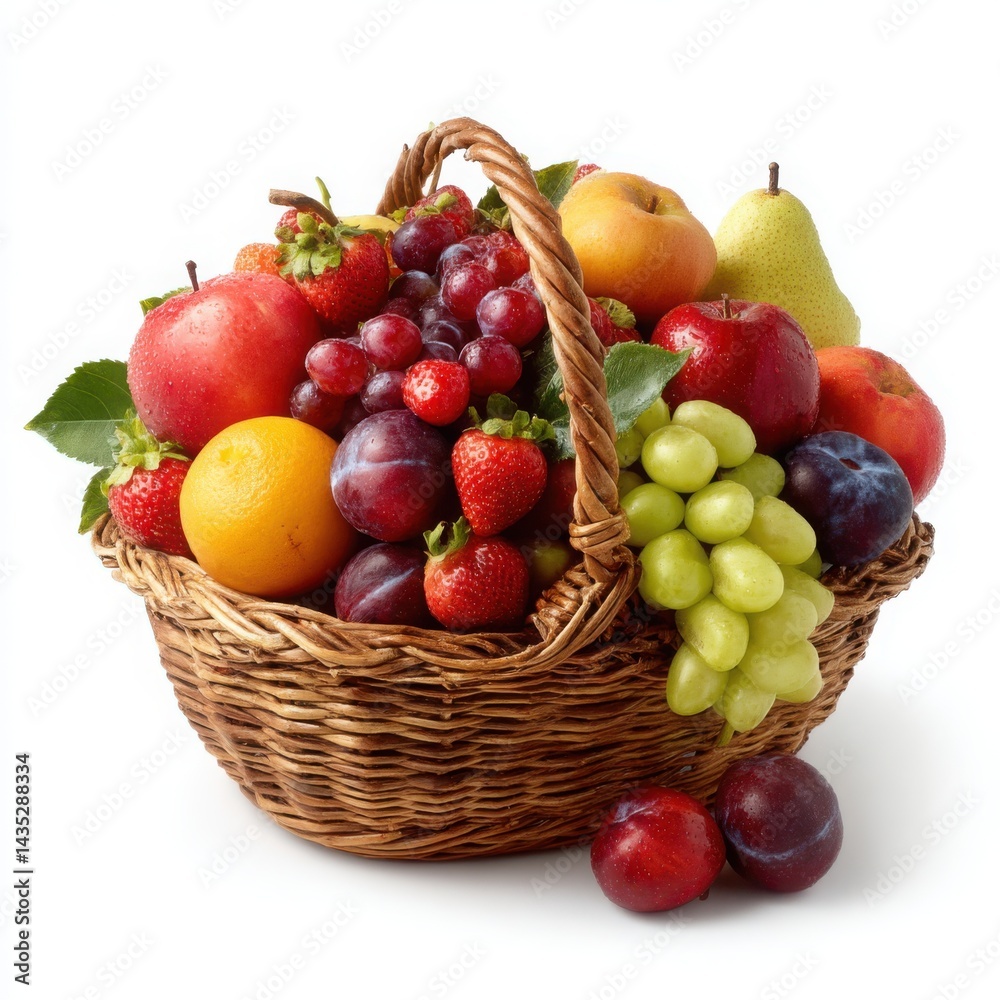 Basket full of assorted fruits on white background Basket full of assorted fruits on white background