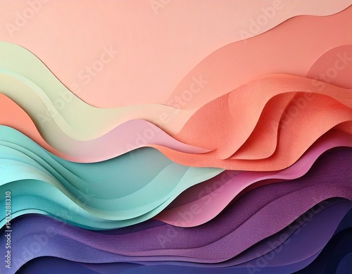 A modern geometric abstract artwork featuring layered paper cut-out shapes in soft pastel colors. This contemporary design combines bold geometric forms with delicate botanical elements, creating a ha