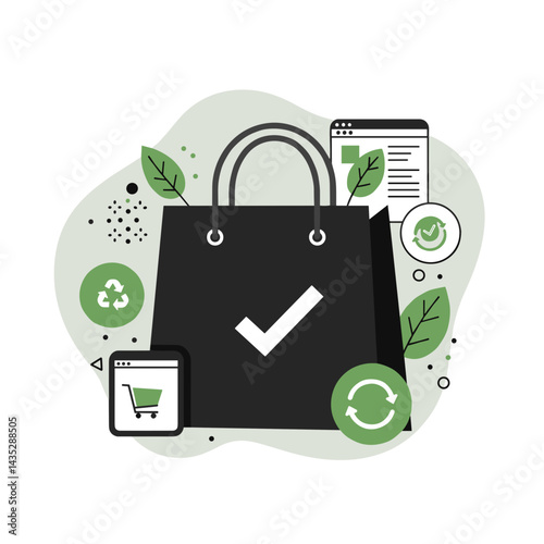 Eco shopping bag icon for green ecommerce platforms and sustainable retail apps
